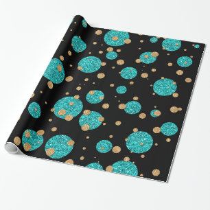 Papier Cadeau Point Confetti Or Bleu turquoise