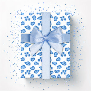 Papier Cadeau Point de léopard sur porcelaine bleue