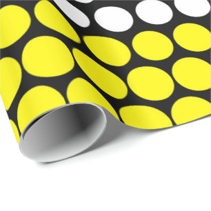 Papier Cadeau Point de polka jaune et blanc de cadmium