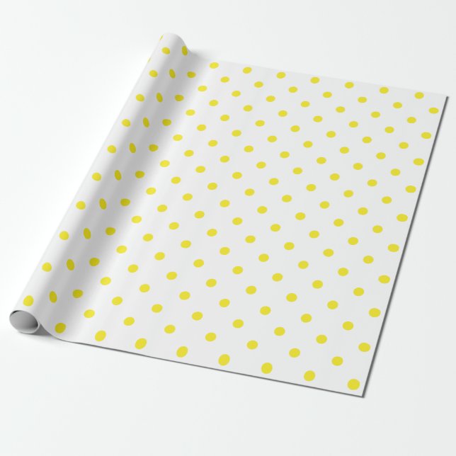 Papier Cadeau Point de polka jaune sur le grand espace blanc (Déroulé)