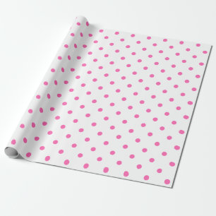 Papier Cadeau Point Polka rose sur papier blanc à enveloppement 