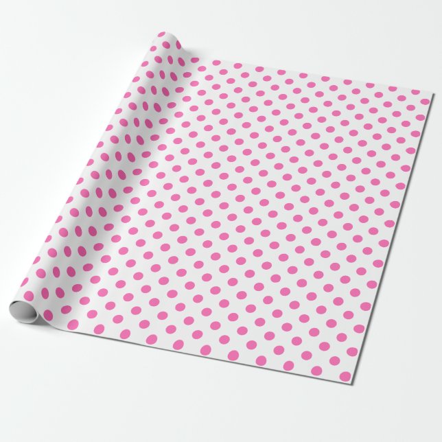 Papier Cadeau Point Polka rose sur un espace blanc moyen (Déroulé)