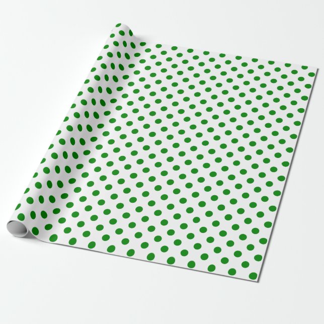 Papier Cadeau Point Polka vert sur l'espace moyen blanc (Déroulé)