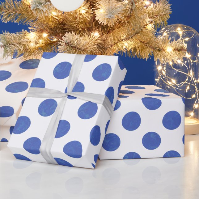 Papier Cadeau Pointe Polka Grille Bleue Moderne (Vacances)
