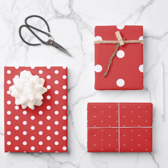 Papier cadeau Pointe Polka Rouge Festif Blanc (Recto)