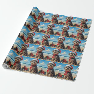 Papier Cadeau Pointeur à poils durs Griffon Dog Christmas Beach