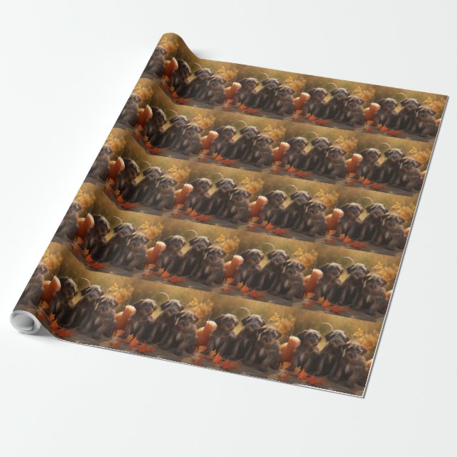 Papier Cadeau Pointeur à poils durs Griffon Puppy Automne (Déroulé)