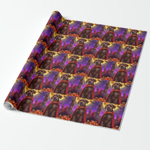 Papier Cadeau Pointeur à poils durs Griffon Vampire Citrouilles