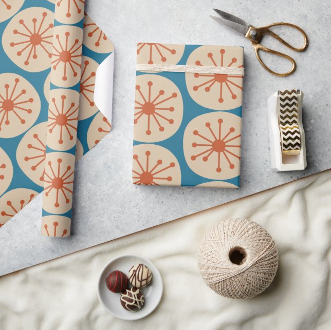 Papier Cadeau Points atomiques Rétro Motif moderne du milieu du  (Artisanat)