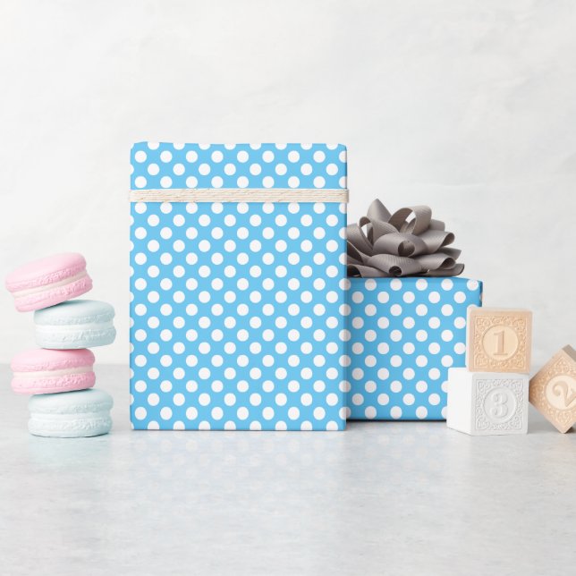 Papier Cadeau Points blancs et bleus  (Baby Shower)