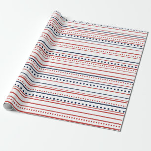 Papier Cadeau Points blancs et bleus rouges et rayures peintes