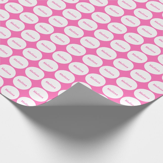 Papier Cadeau Points blancs Motif sur rose avec nom (Coin)