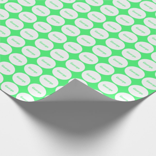 Papier Cadeau Points Blancs Motif Sur Vert Lumière Avec Nom (Coin)