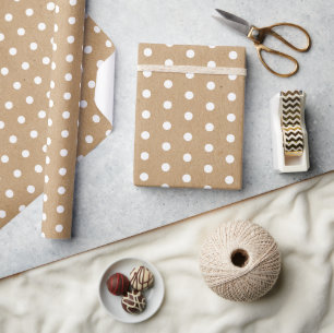 Papier Cadeau Points blancs simples sur Faux Rustic Brown Kraft