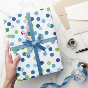 Papier Cadeau Points bleus et verts colorés Garçons Moderne