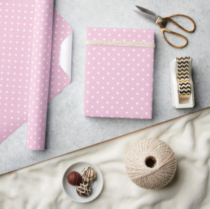 Papier Cadeau Points classiques Blanc - Rose clair