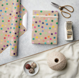 Papier Cadeau Points Colorés Artistiques sur Kraft Brun Faux Rus
