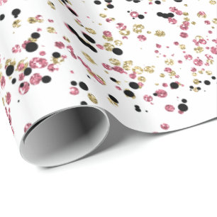 Papier Cadeau Points de Confetti Noir Rose Or Glitzy