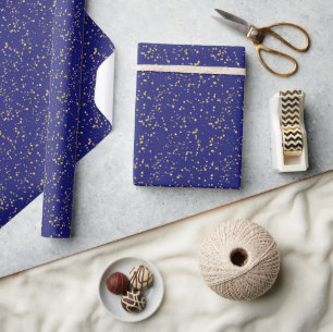 Papier Cadeau Points de confettis dorés Bleu de minuit