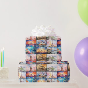 Papier Cadeau Points de repère globaux dans l'aquarelle