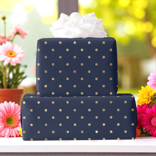 Papier Cadeau Points d'or bleu jaune Motif Anniversaire