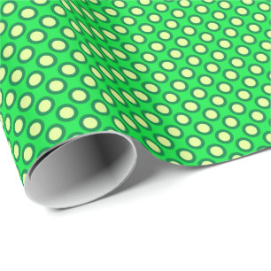 Papier Cadeau Points noirs cerclés, vert émeraude et jaune