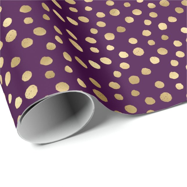 Papier Cadeau Points pourpres chics d'or (Coin rond)