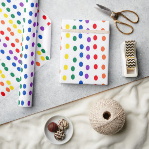 Papier Cadeau Points Rainbow Candy en blanc