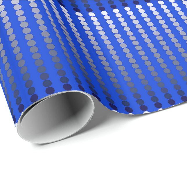 Papier Cadeau Points satinés - bleu cobalt et étain (Coin rond)
