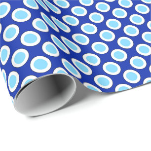 Papier Cadeau Points tournés rétros, bleu cobalt et blanc