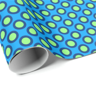 Papier Cadeau Points tournés rétros, bleu et vert