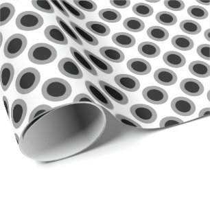 Papier Cadeau Points tournés rétros, gris, noir et blanc