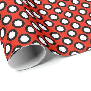 Papier Cadeau Points tournés rétros, rouge, noir et blanc