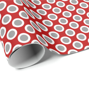 Papier Cadeau Points tournés rétros, rouge profond et gris