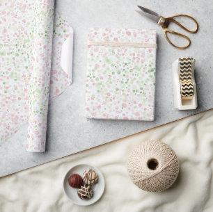 Papier Cadeau Points verts roses