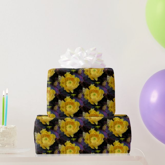 Papier Cadeau Poire pourpre opuntie cactus fleurs jaunes (Cadeaux de fête)
