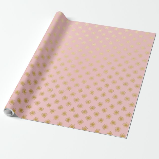 Papier Cadeau Pois à huile métal or rose rose moderne (Déroulé)