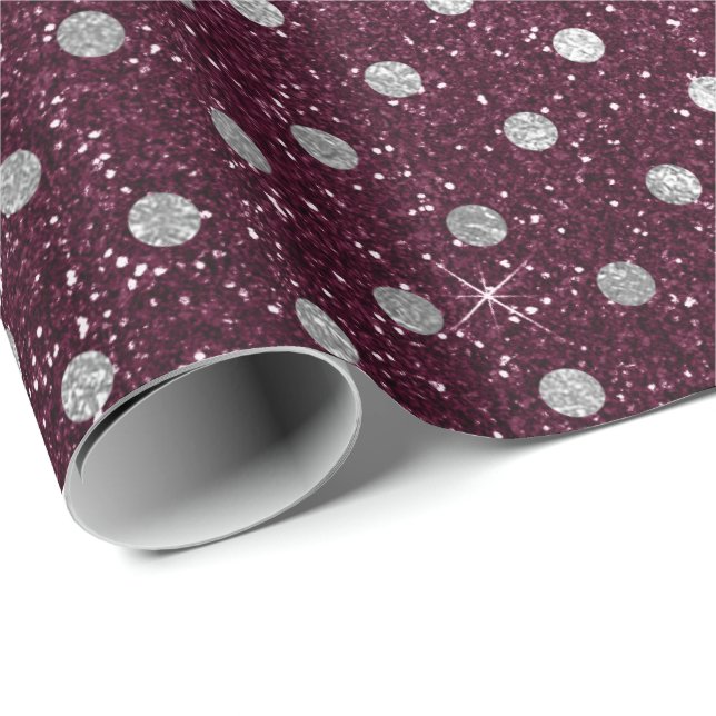 Papier Cadeau Pois Argent Gris Parties scintillant betterave Bou (Coin rond)