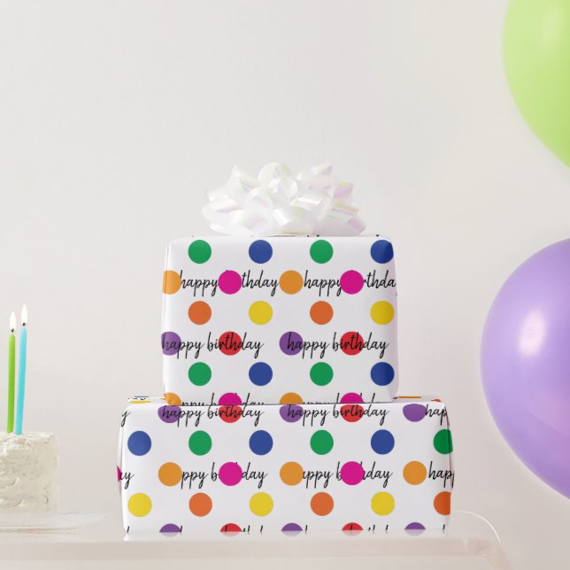 Papier Cadeau Pois d'anniversaire en blanc (Cadeaux de fête)