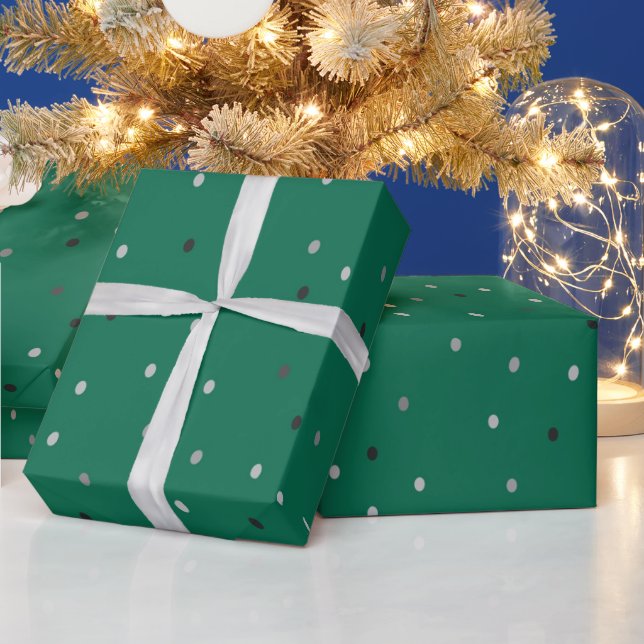 Papier Cadeau Pois d'argent sur vert (Vacances)