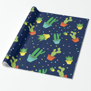 Papier Cadeau pois de cactus succulent