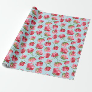 Papier Cadeau Pois de fleurs d'aquarelle rouge de Crimson