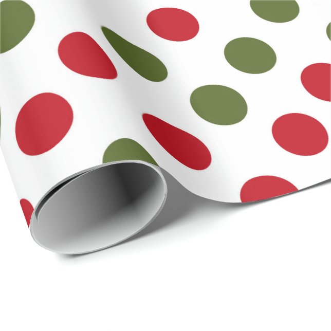Papier Cadeau pois de Noël rouge et vert (Coin rond)