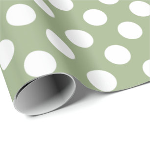 Papier Cadeau Pois de vert sauge et de blanc