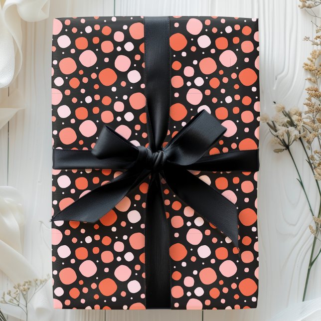 Papier Cadeau Pois d'Halloween en rose, orange et noir (Créateur téléchargé)