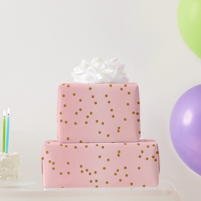 Papier Cadeau Pois d'or et satin rose (Cadeaux de fête)