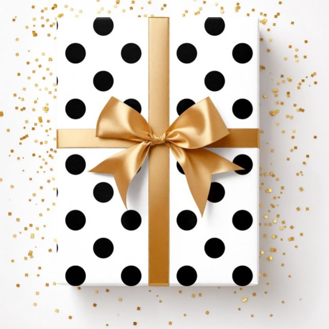 Papier Cadeau Pois noirs modernes (Modern Black White Polka Dots Wrapping Paper)