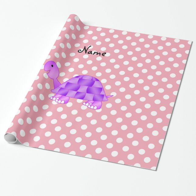 Papier Cadeau Pois pourpre nommé personnalisé de rose de tortue (Déroulé)