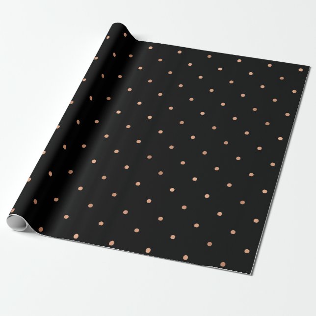 Papier Cadeau Pois rose d'or de Faux moderne sur le noir (Déroulé)