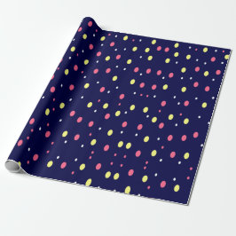 Papier Cadeau Pois roses et jaunes sur bleu marine